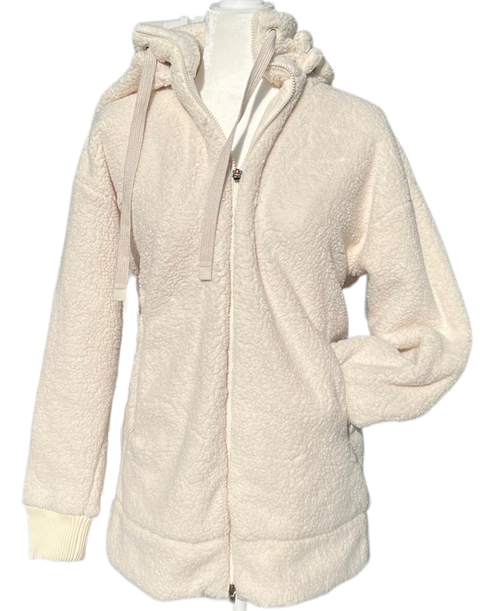 Athleta Tugga on sale Long sherpa jacket hooded black Small