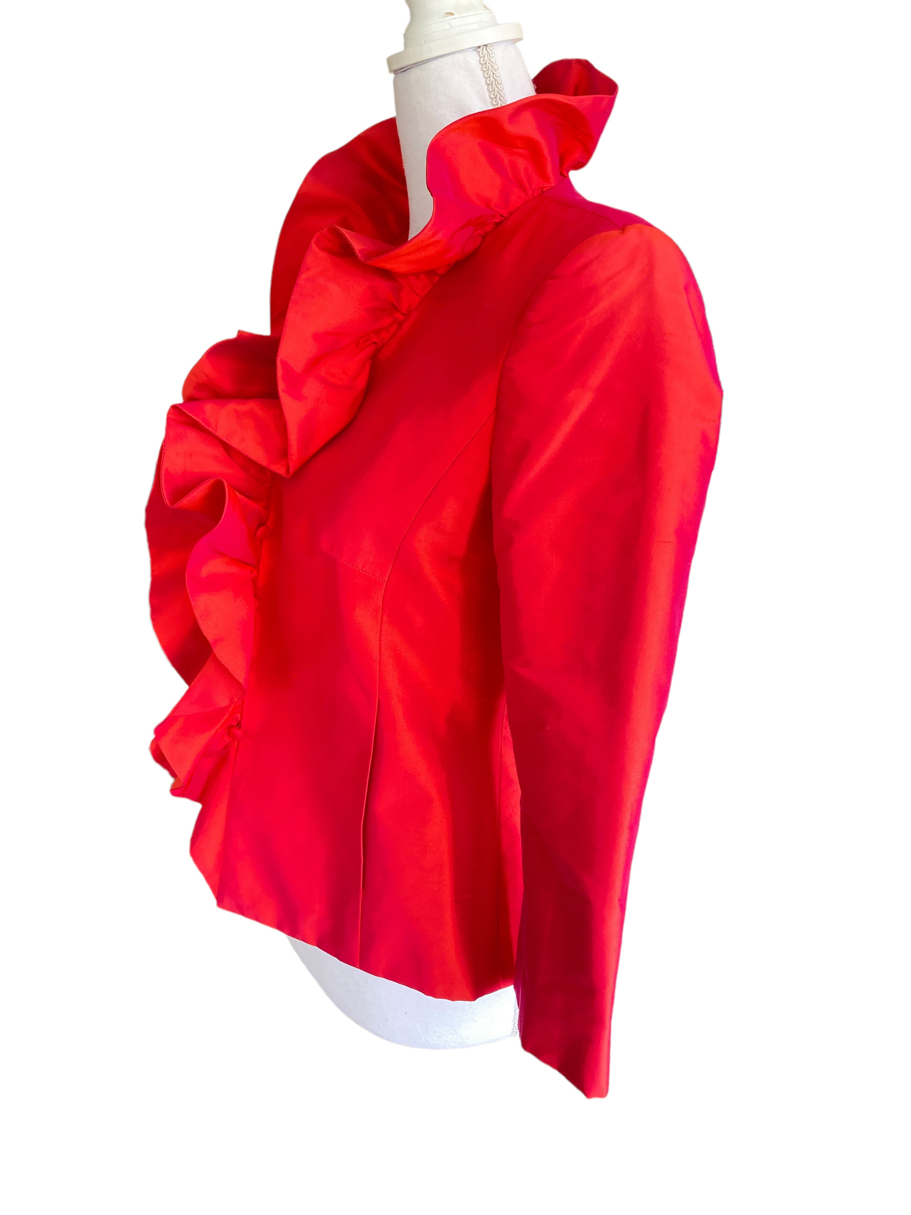 Nina McLemore Red Silk Ruffle Jacket, 0