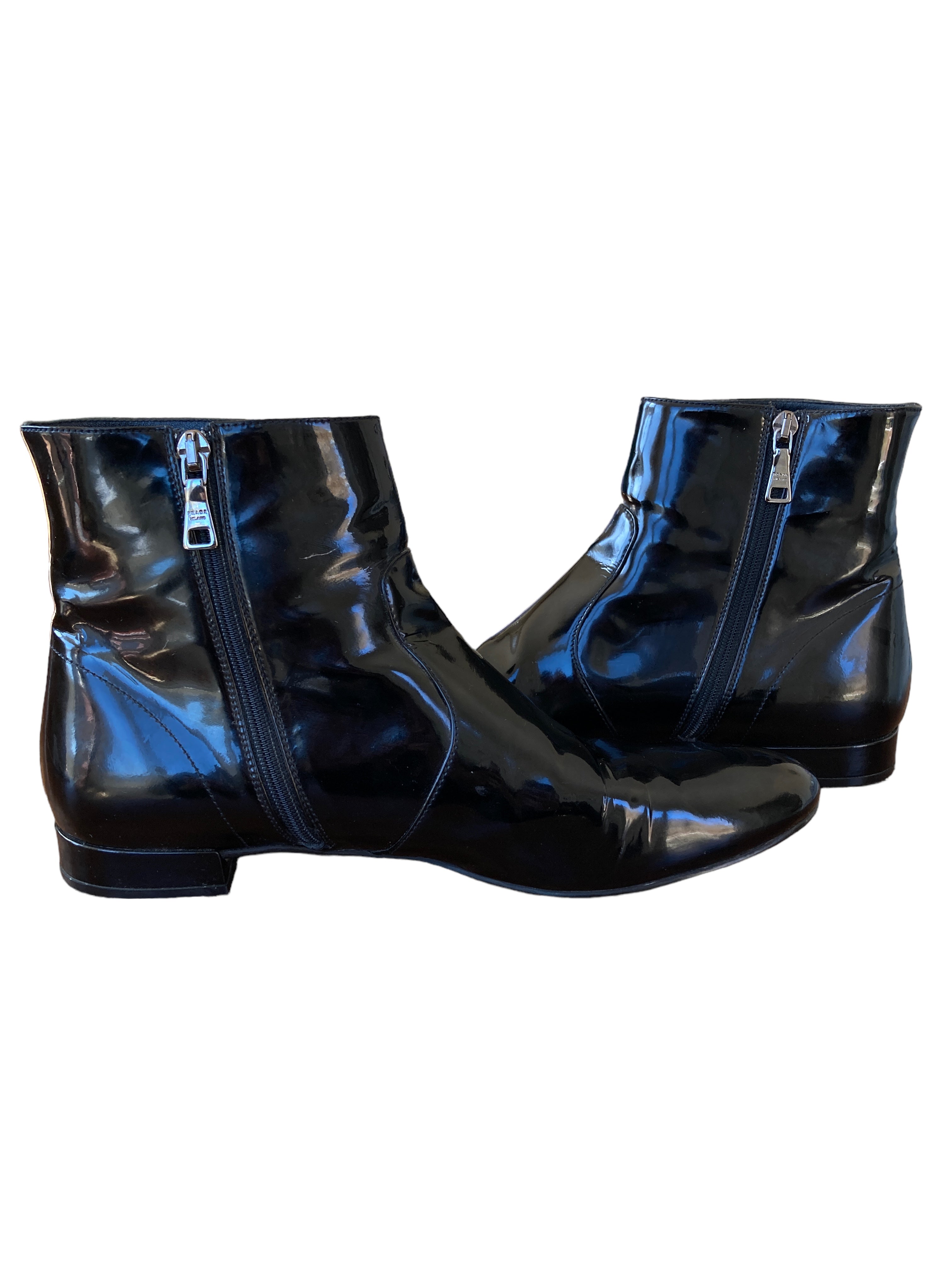 Prada Black Patent Leather Rain Boots, 40.5