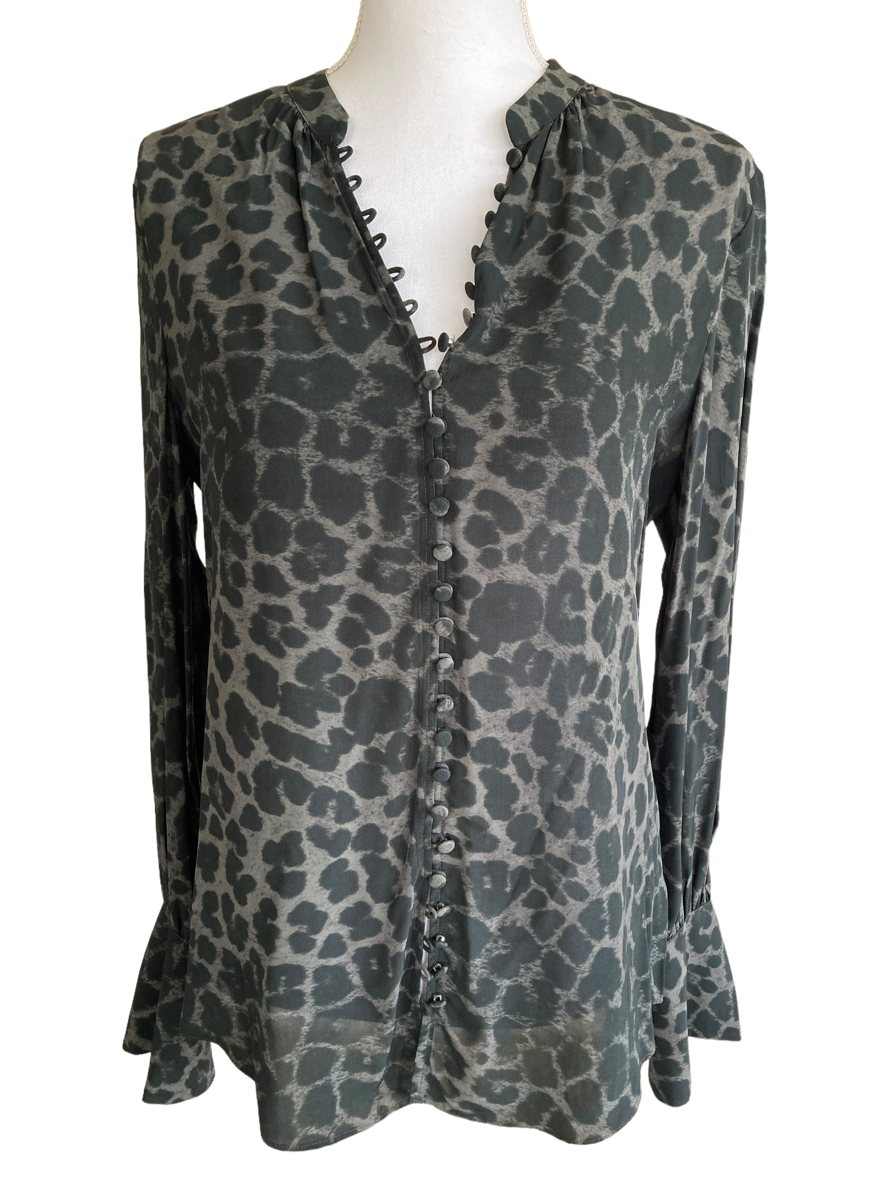 Joie Green/Grey/Black Cheetah Print Top, XS