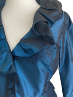 Load image into Gallery viewer, Teri Jon Deep Green/Teal Silk Jacket with Lace Trim, 10
