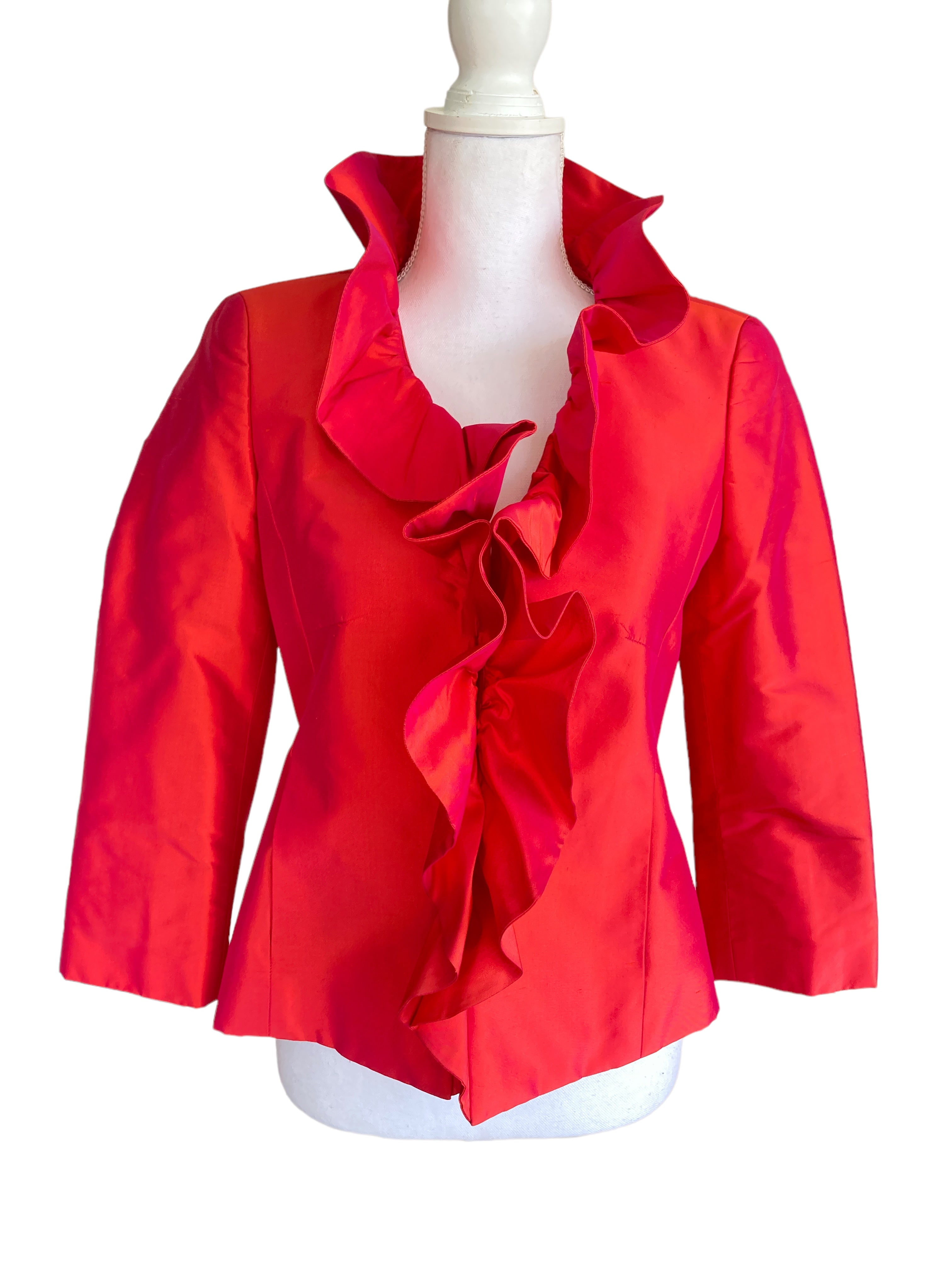 Nina McLemore Red Silk Ruffle Jacket, 0