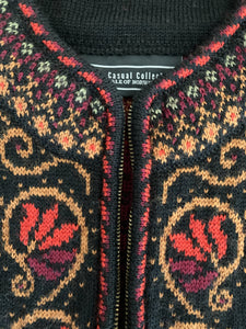 Dale of Norway Black Print Zipper Nordic Cardigan Sweater, S