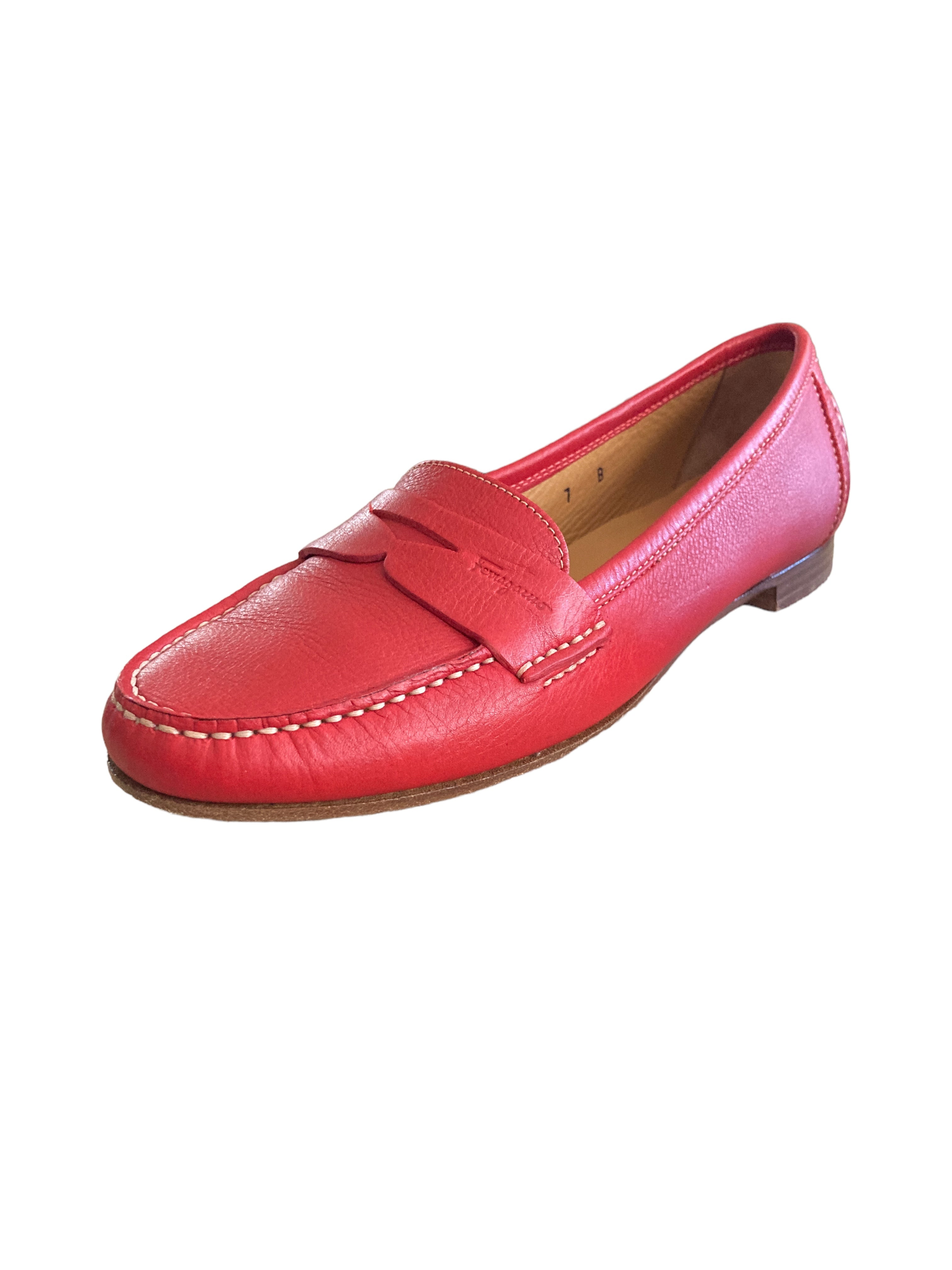 Ferragamo Red Calf Loafers, 7