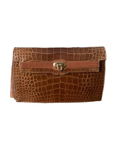 Plato Custom Brown Alligator Clutch with Two Straps