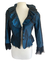 Load image into Gallery viewer, Teri Jon Deep Green/Teal Silk Jacket with Lace Trim, 10
