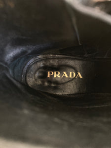 Prada Black Patent Leather Rain Boots, 40.5