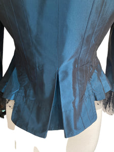 Teri Jon Deep Green/Teal Silk Jacket with Lace Trim, 10