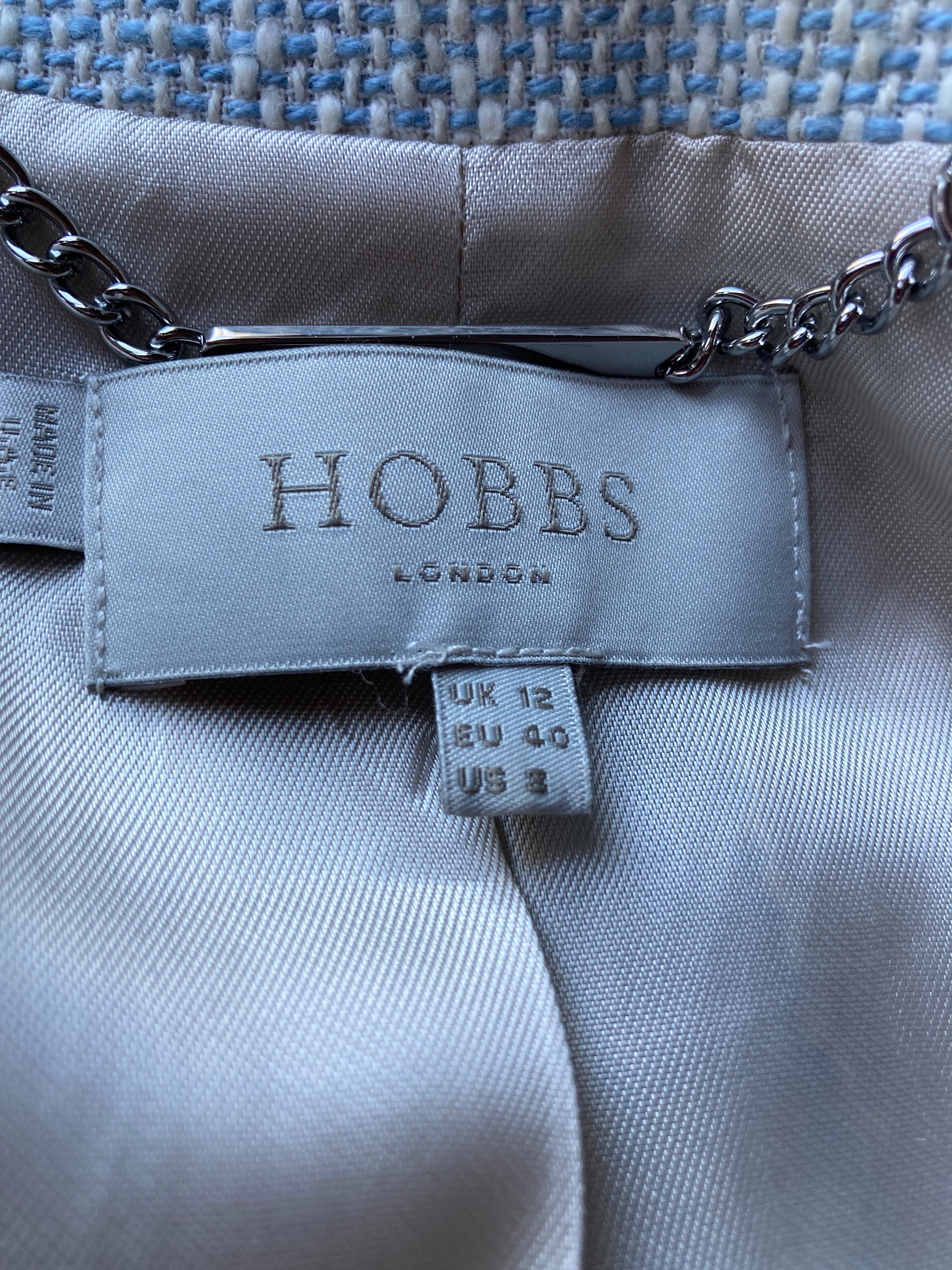 Hobbs London Light Blue Cotton Tweed Dress and Suit Jacket, 8