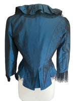 Load image into Gallery viewer, Teri Jon Deep Green/Teal Silk Jacket with Lace Trim, 10
