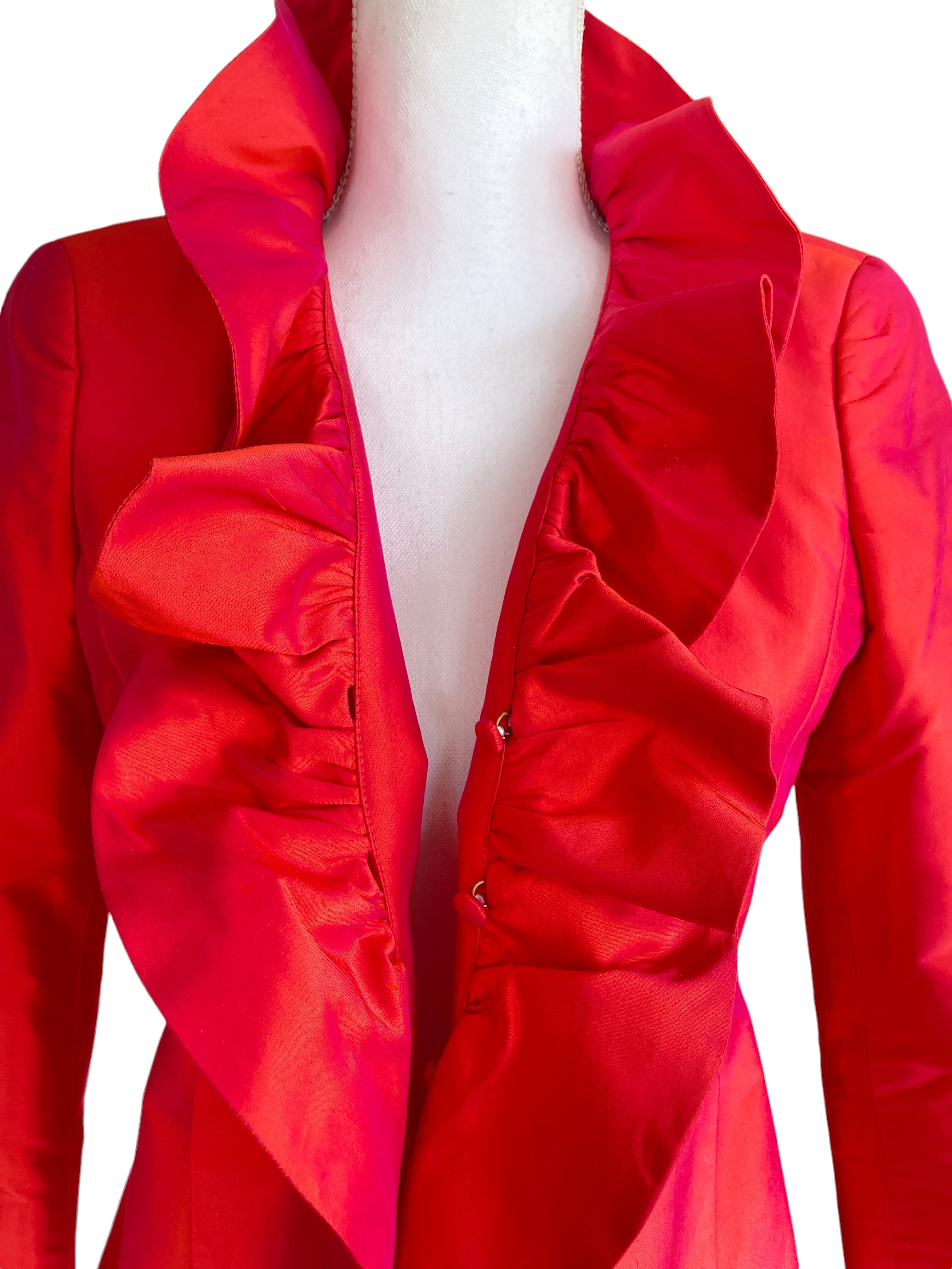 Nina McLemore Red Silk Ruffle Jacket, 0