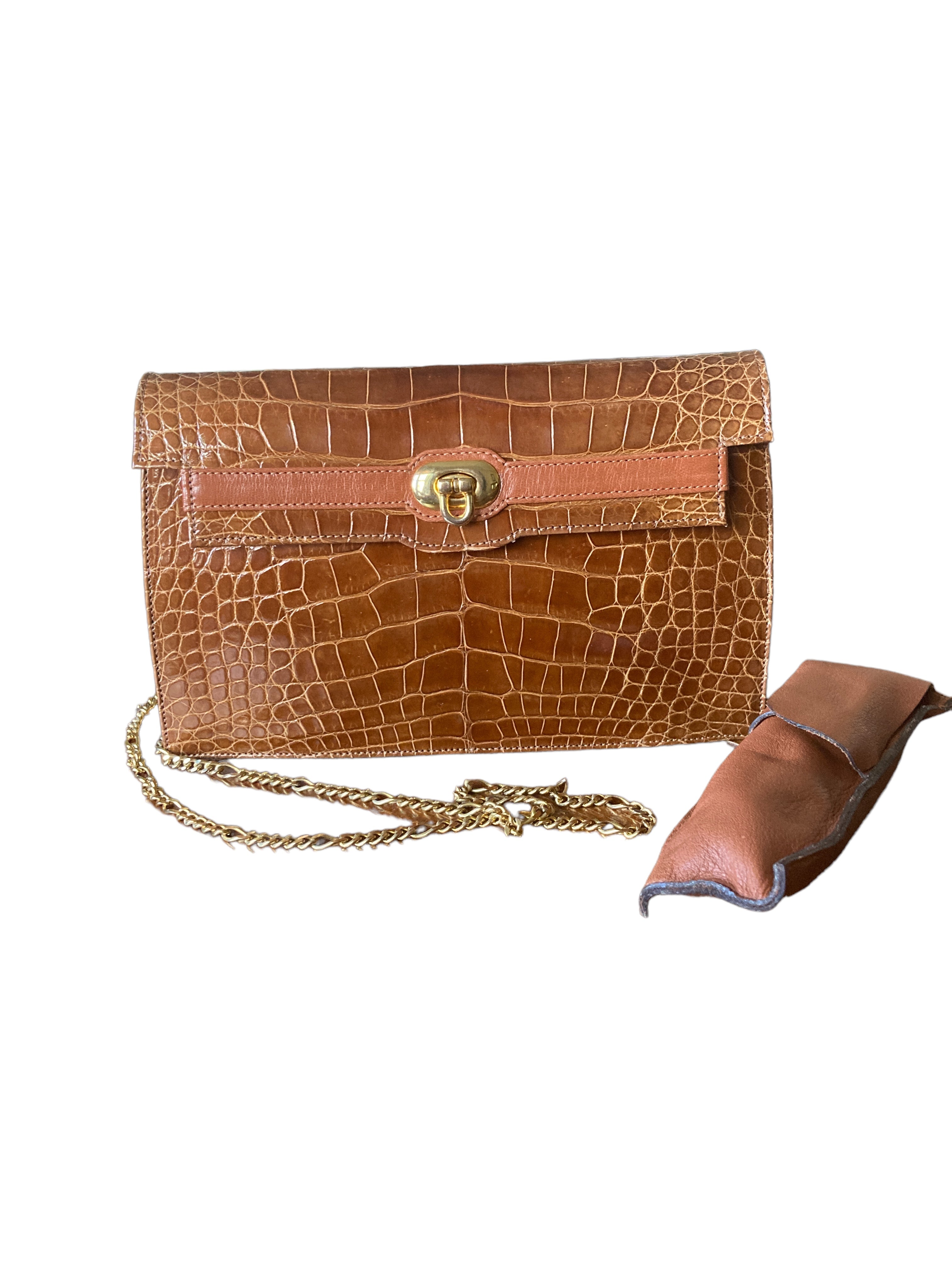 Plato Custom Brown Alligator Clutch with Two Straps