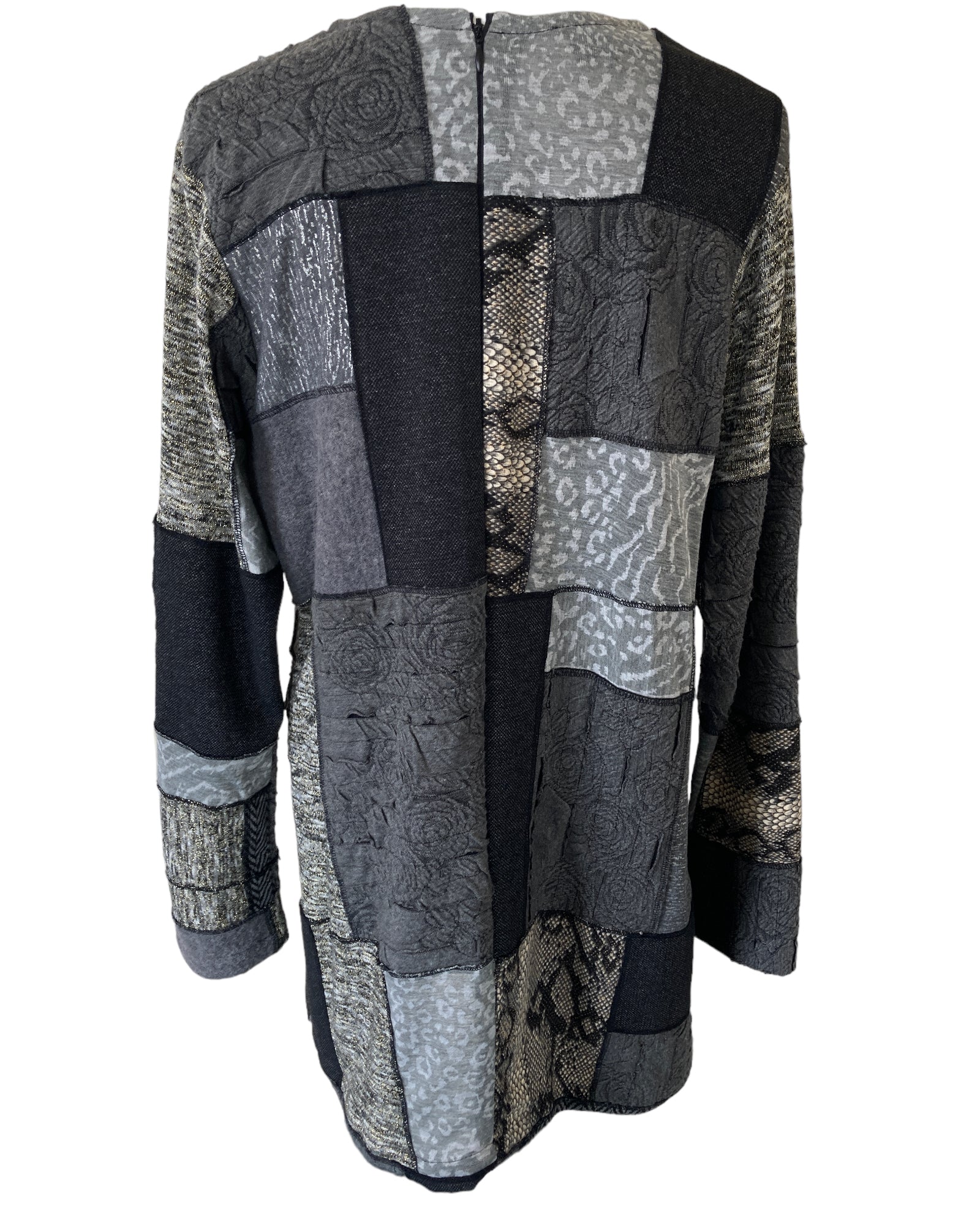 Lili Butler Grey Patchwork Jersey Tunic/Dress with Separate Cowl Neck Piece, M/L