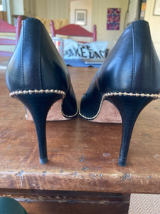 Coach 85mm Waverly Beadchain Black Leather Pumps, 6