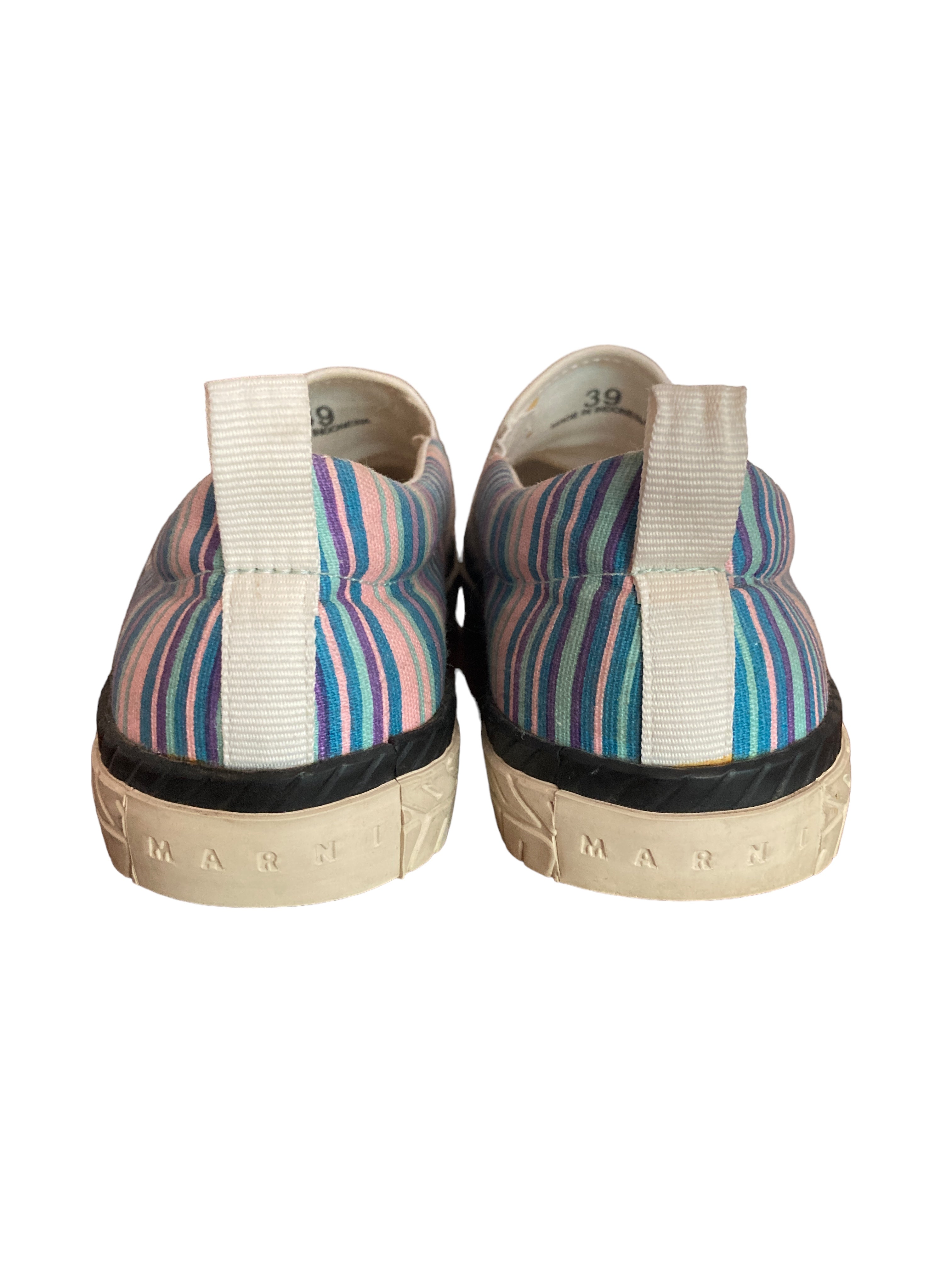 Marni Pink and Blue Striped Slip-On Sneakers, 39