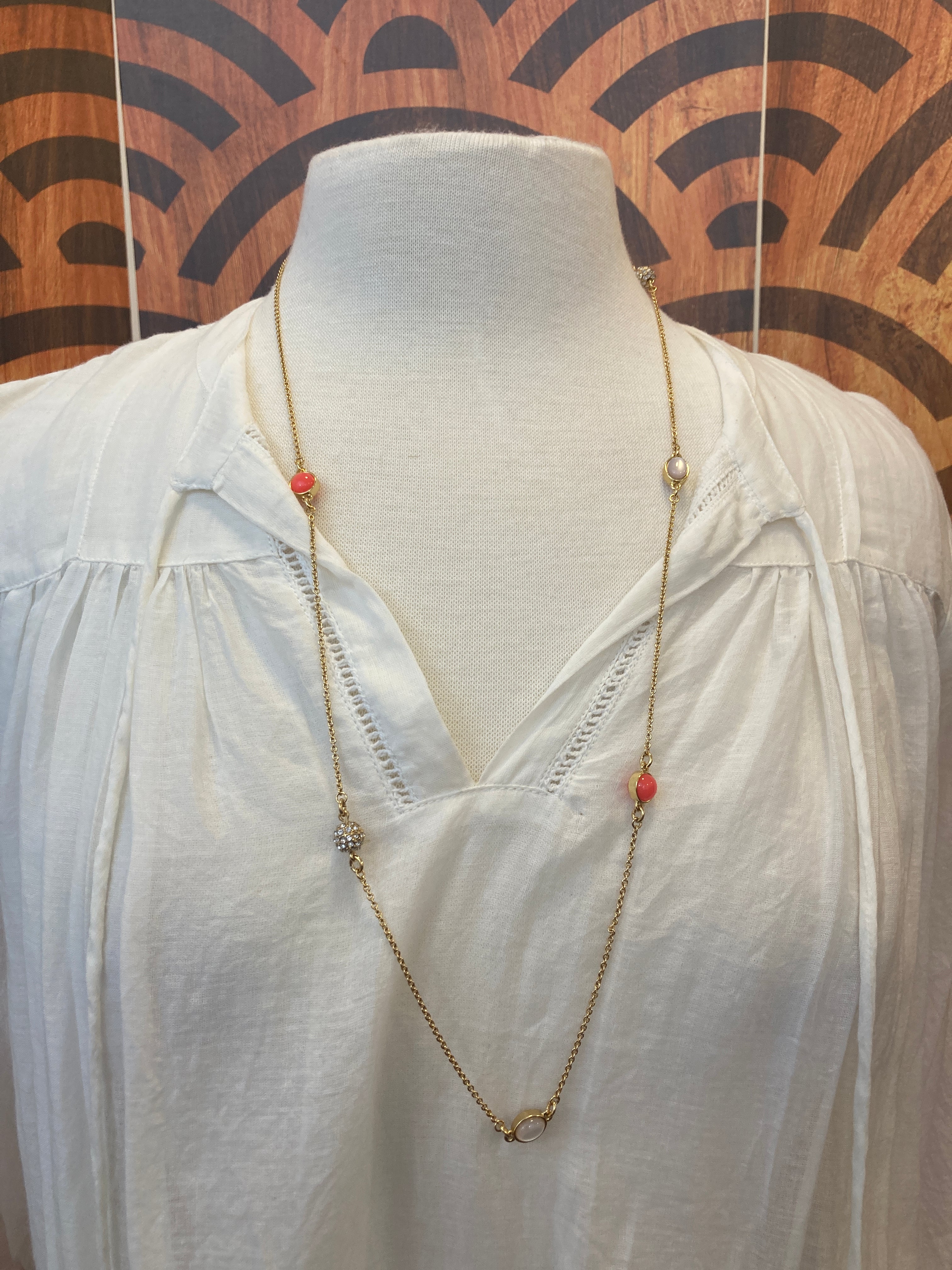 Kate Spade Coral, Rhinestone and Glass Necklace