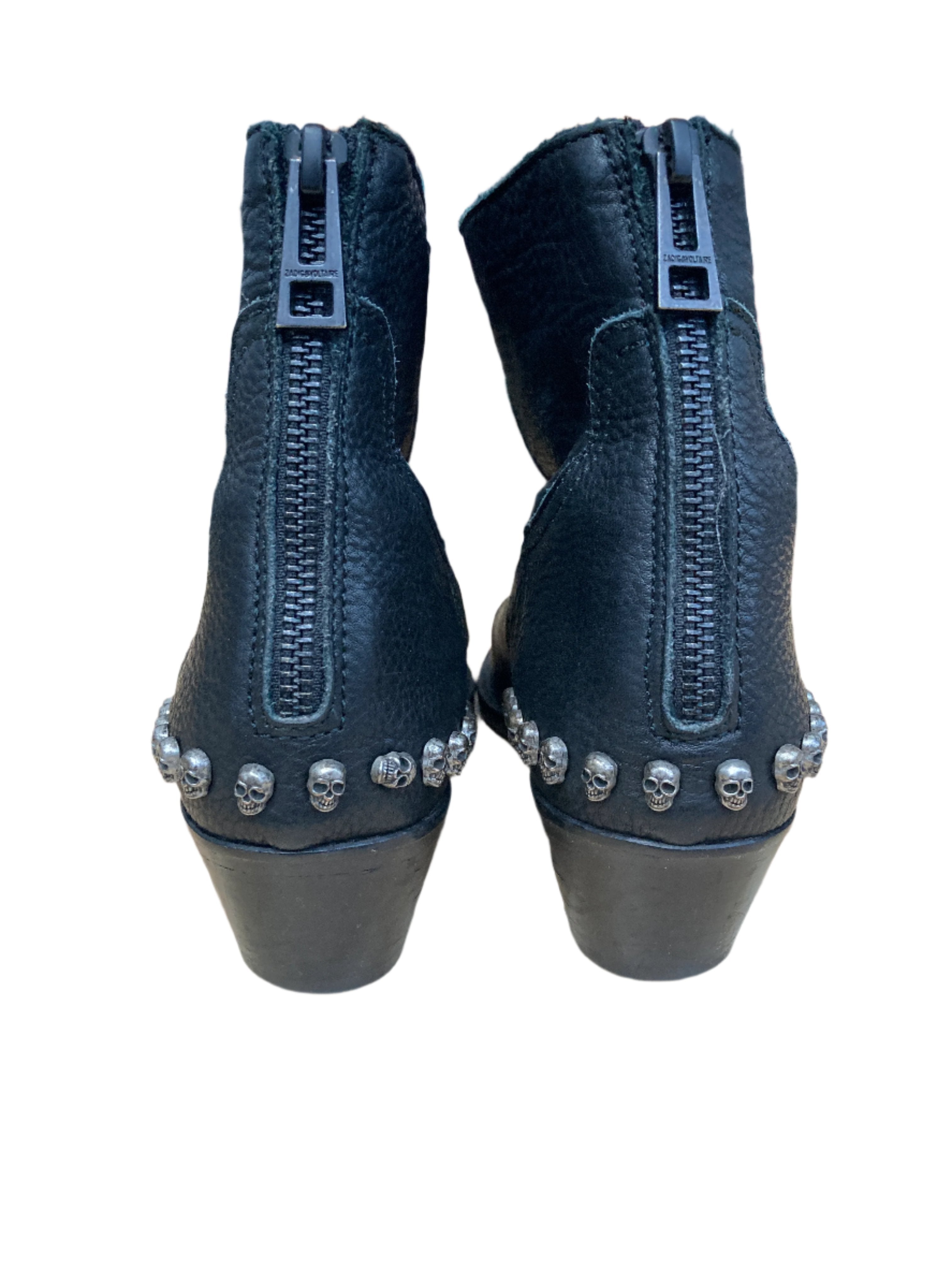 Zadig and Voltaire Black Leather Mini Skull Booties, 36