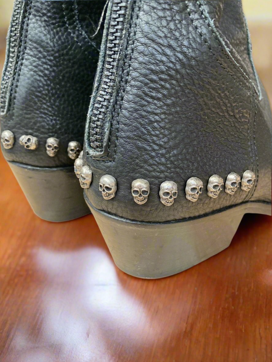 Zadig and Voltaire Black Leather Mini Skull Booties, 36