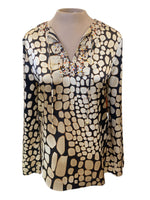 Load image into Gallery viewer, St. John Giraffe Print Silk Tunic with Jewel Detail, P
