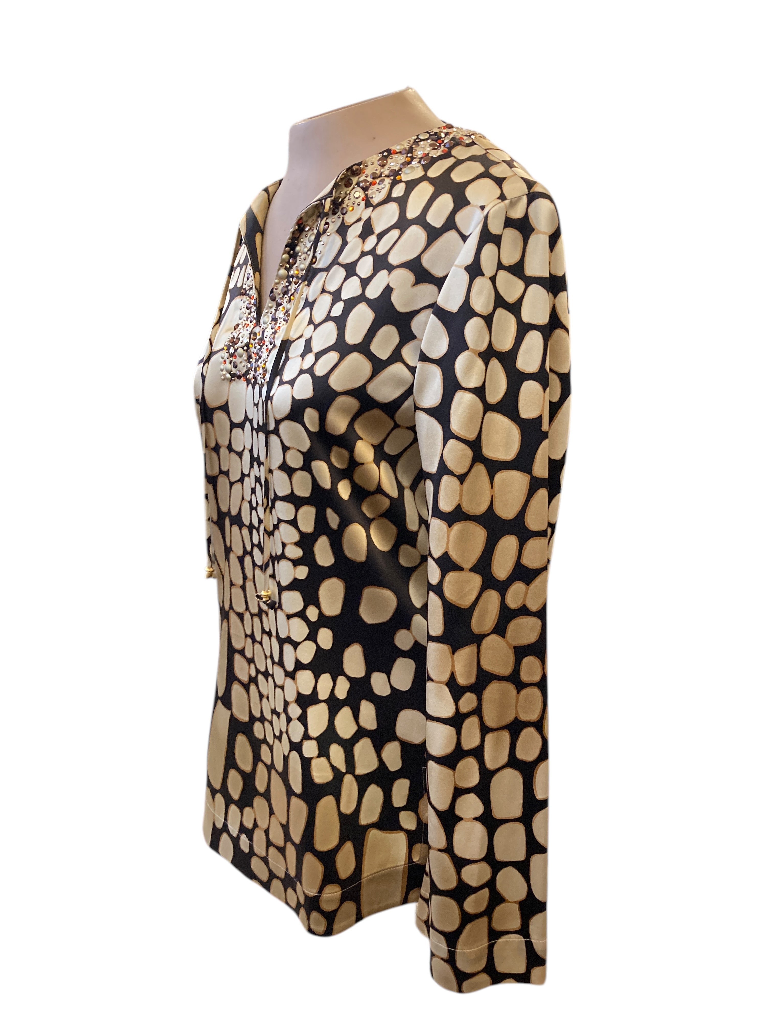 St. John Giraffe Print Silk Tunic with Jewel Detail, P