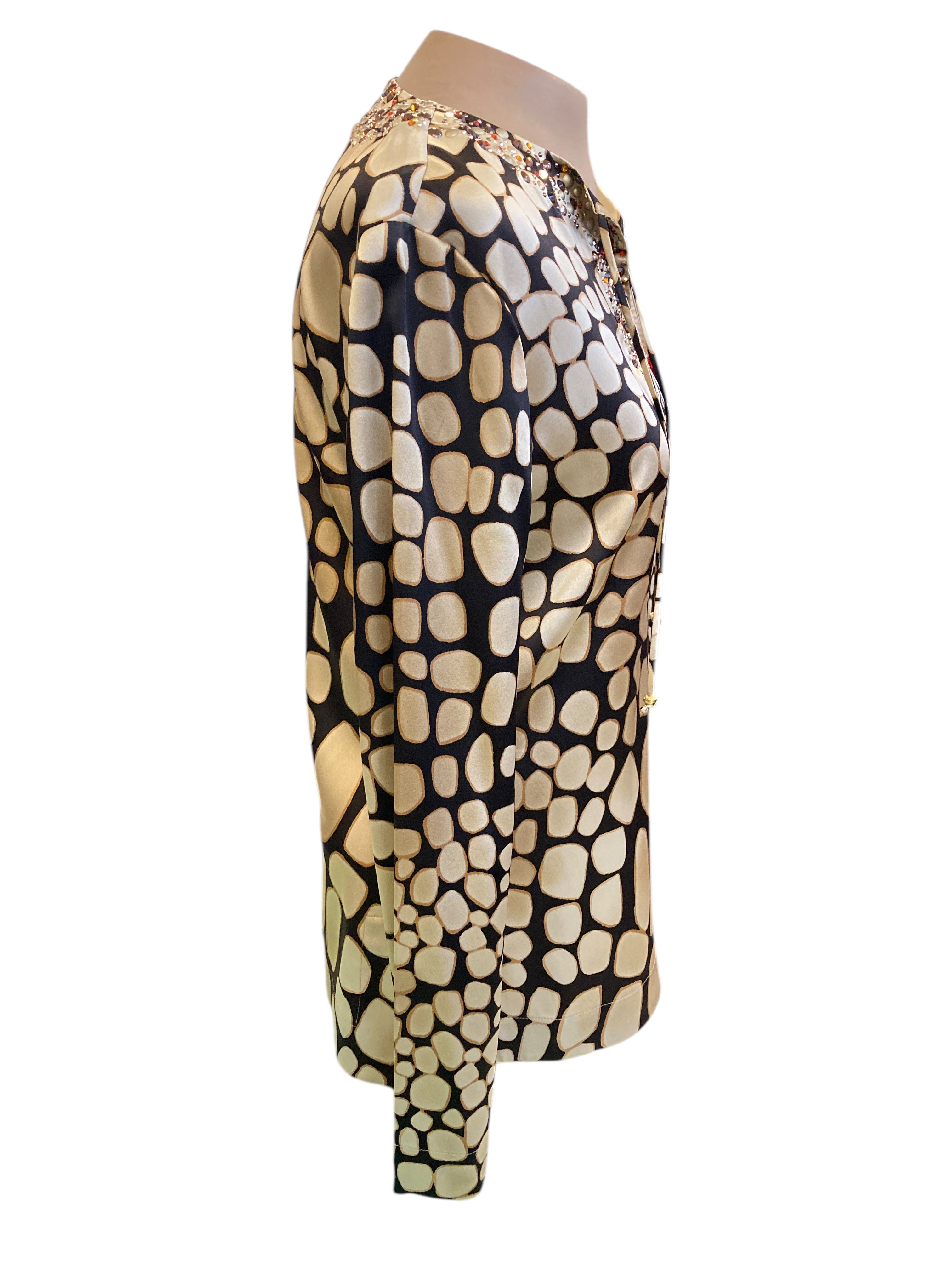 St. John Giraffe Print Silk Tunic with Jewel Detail, P