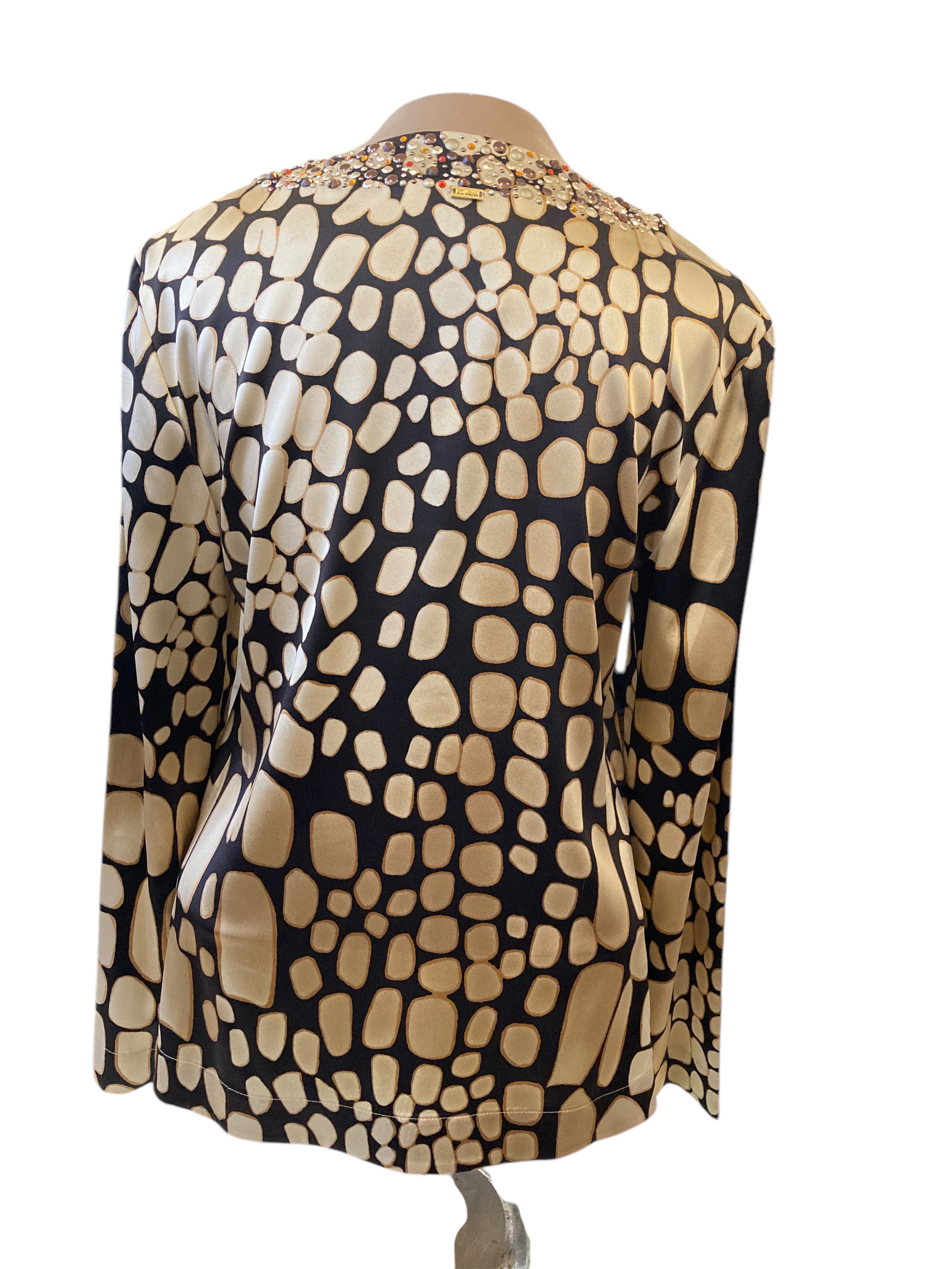 St. John Giraffe Print Silk Tunic with Jewel Detail, P