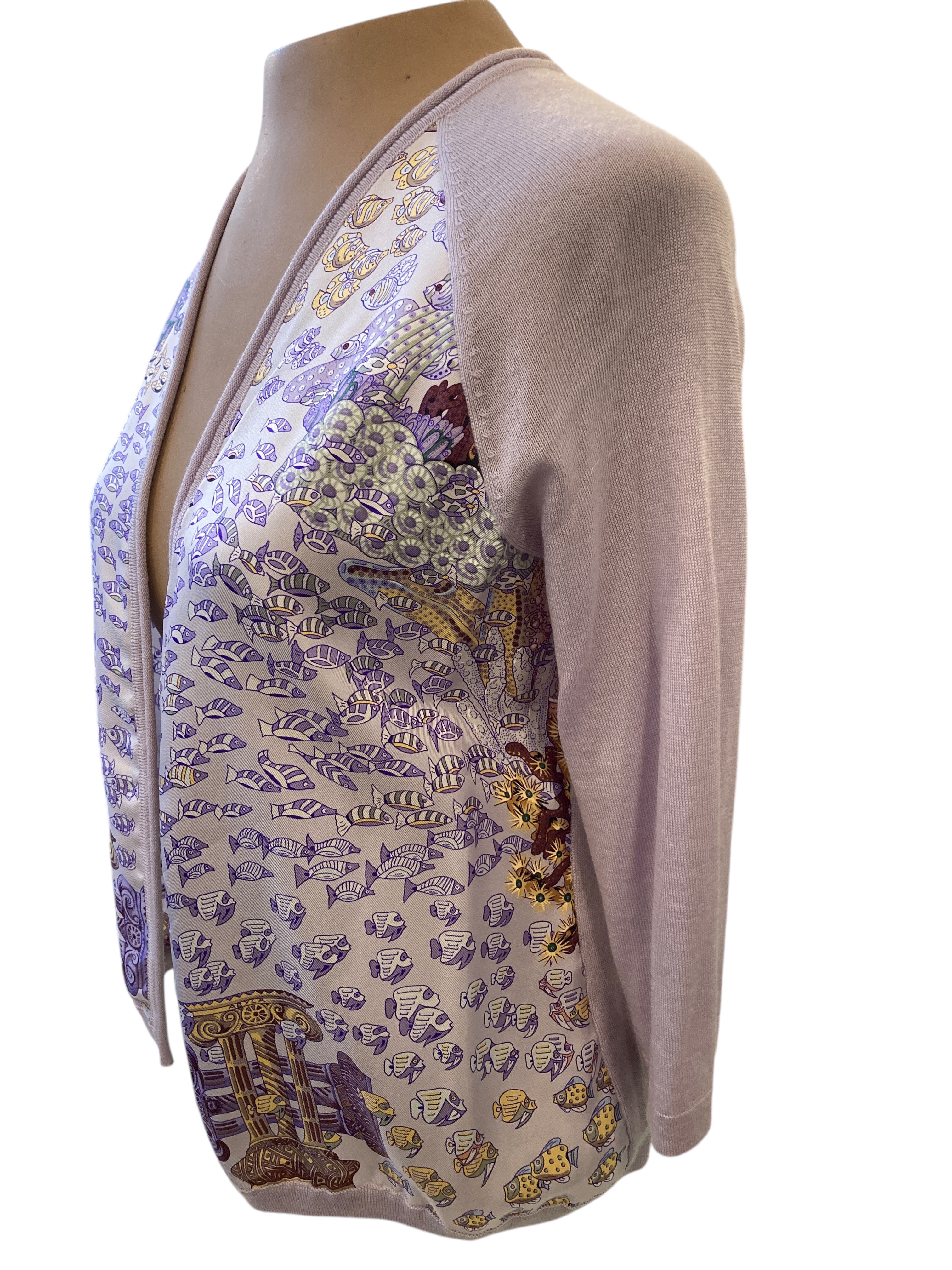 Hermes Vintage Purple Print Silk and Cashmere Maison Margiela Tank and Cardigan, S