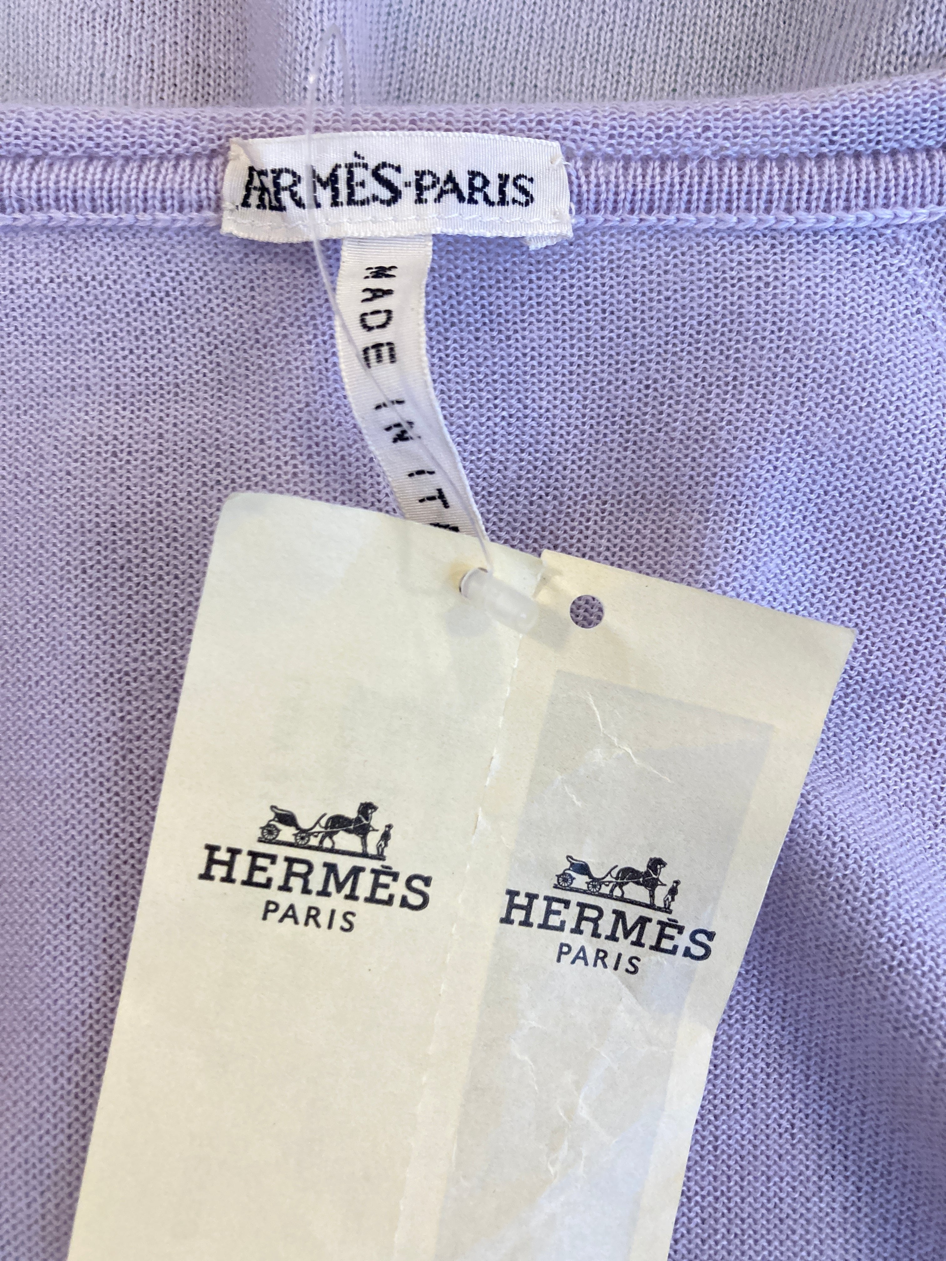 Hermes Vintage Purple Print Silk and Cashmere Maison Margiela Tank and Cardigan, S