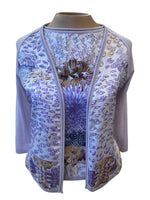 Load image into Gallery viewer, Hermes Vintage Purple Print Silk and Cashmere Maison Margiela Tank and Cardigan, S
