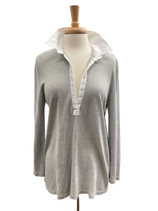 Amina Rubinacci Grey Linen Blend Tunic Top,