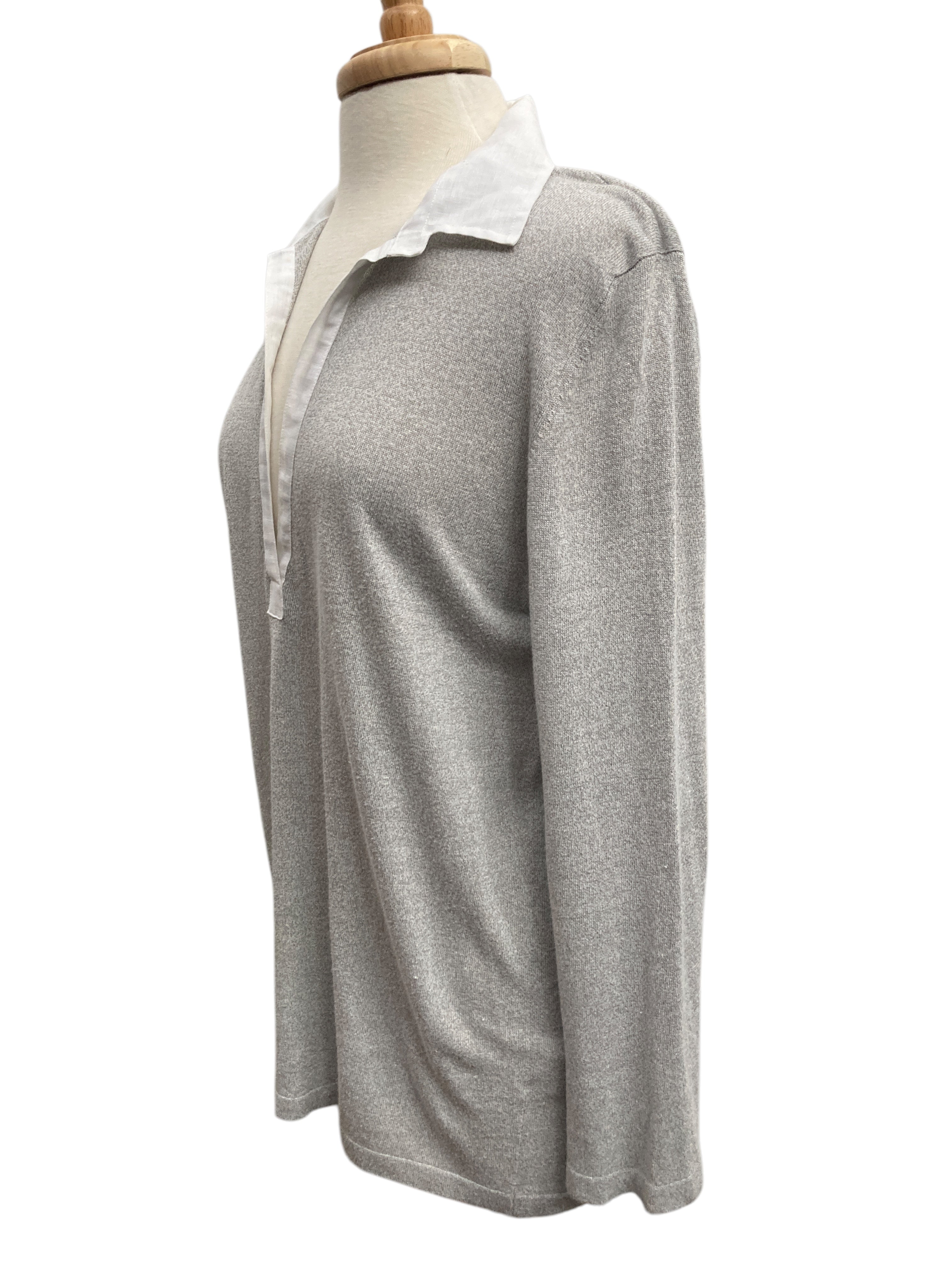 Amina Rubinacci Grey Linen Blend Tunic Top,