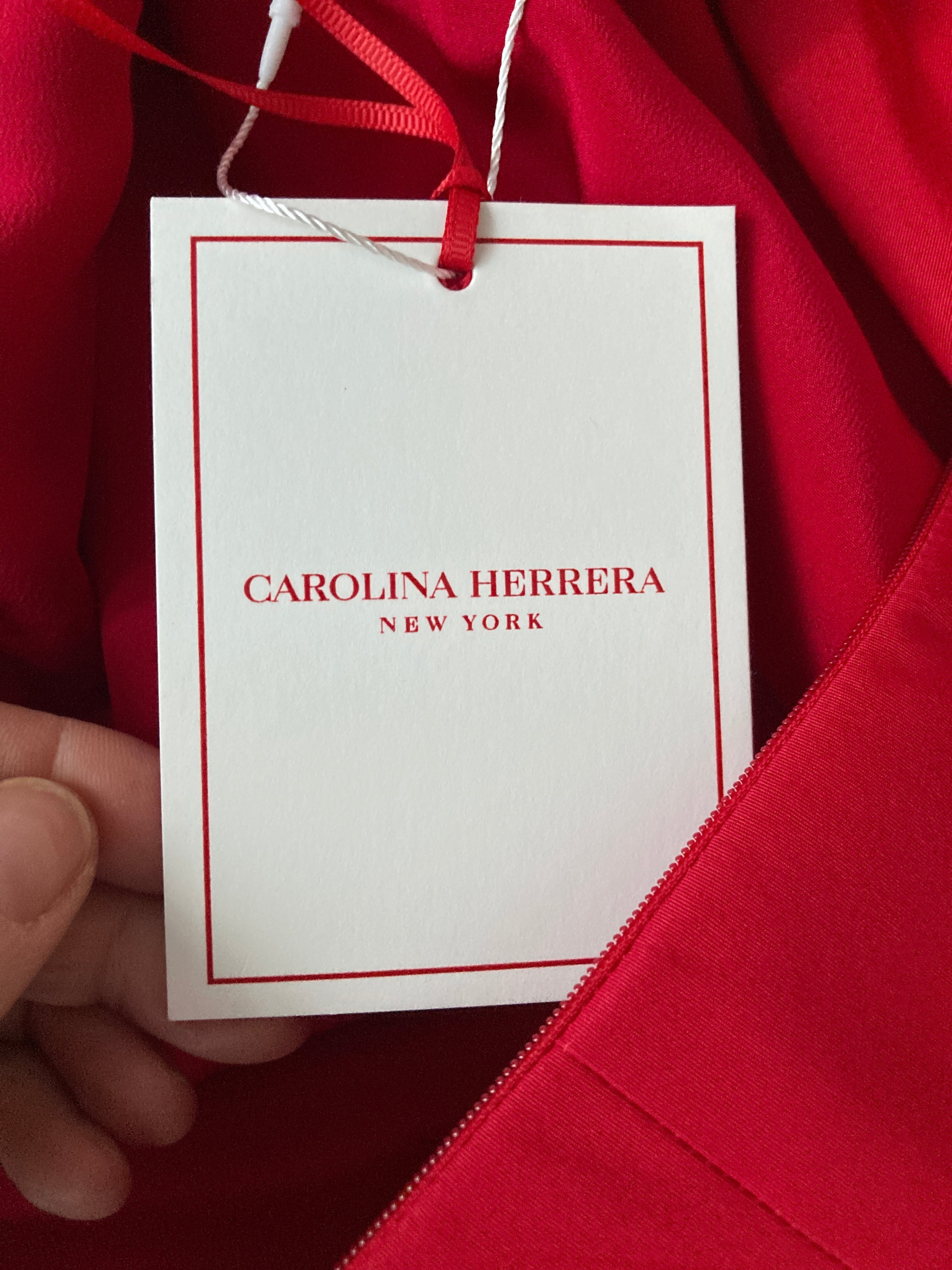 Carolina Herrera Caro Red Silk Keyhole Cap Sleeve Dress, 4