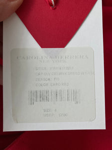 Carolina Herrera Caro Red Silk Keyhole Cap Sleeve Dress, 4