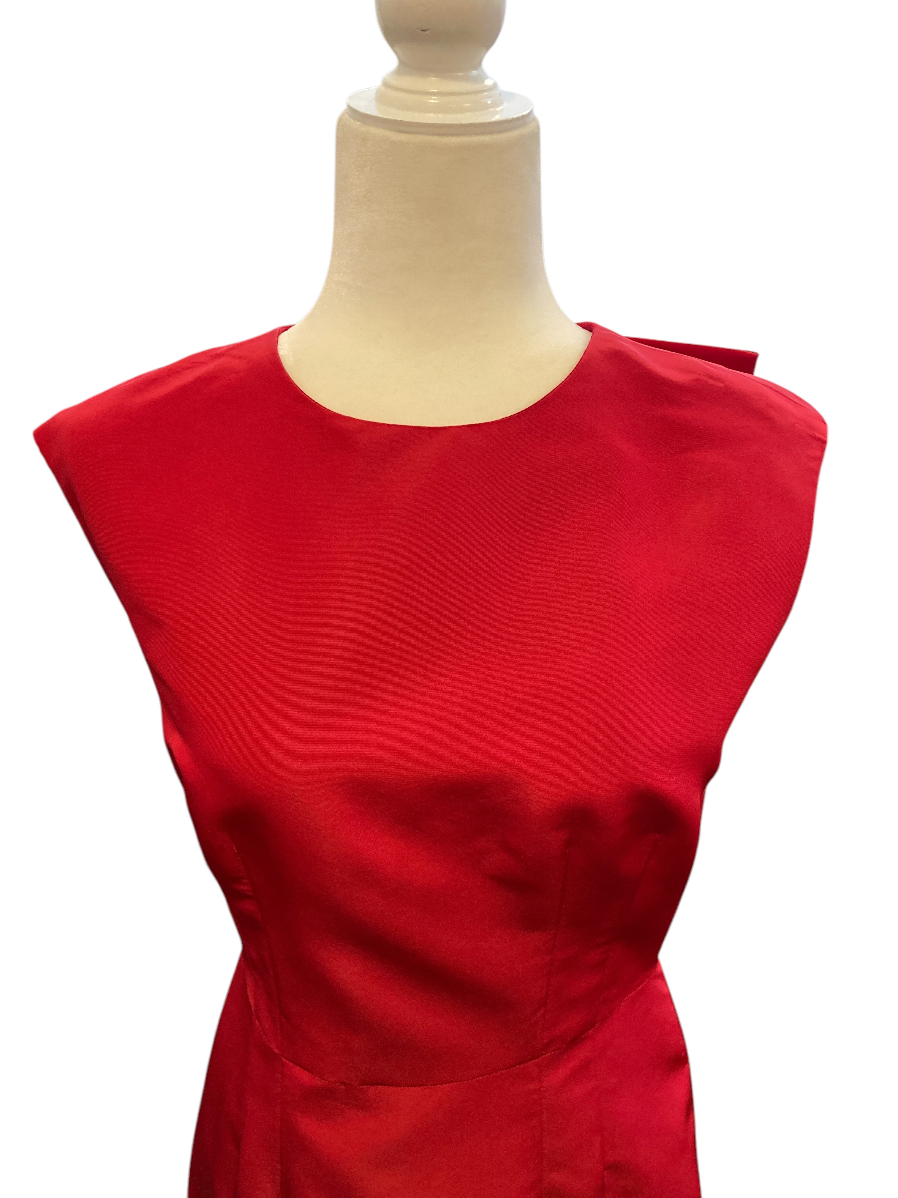 Carolina Herrera Caro Red Silk Keyhole Cap Sleeve Dress, 4