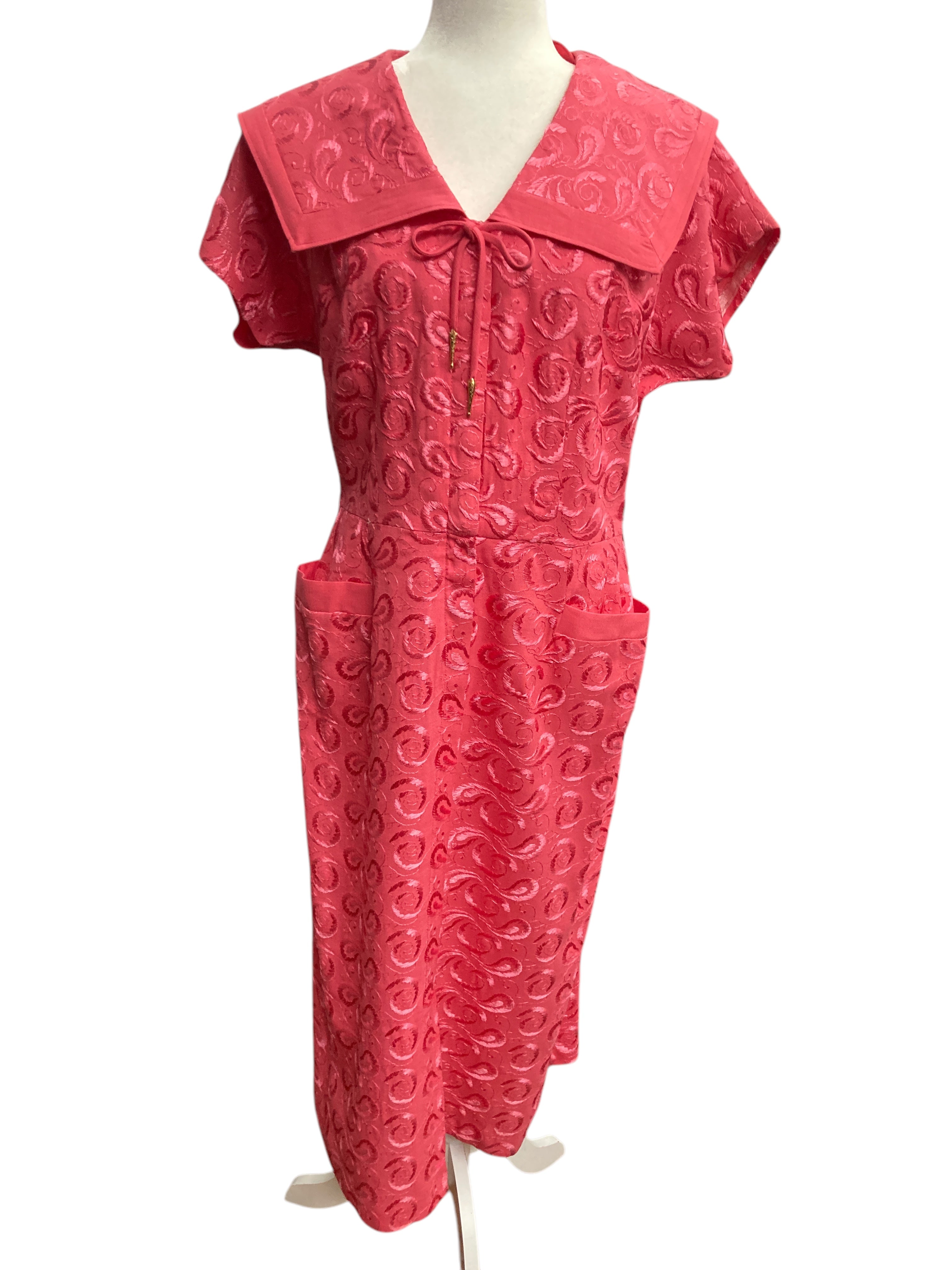 Vintage Pink Rayon Deadstock Embroidered Dress, M/L