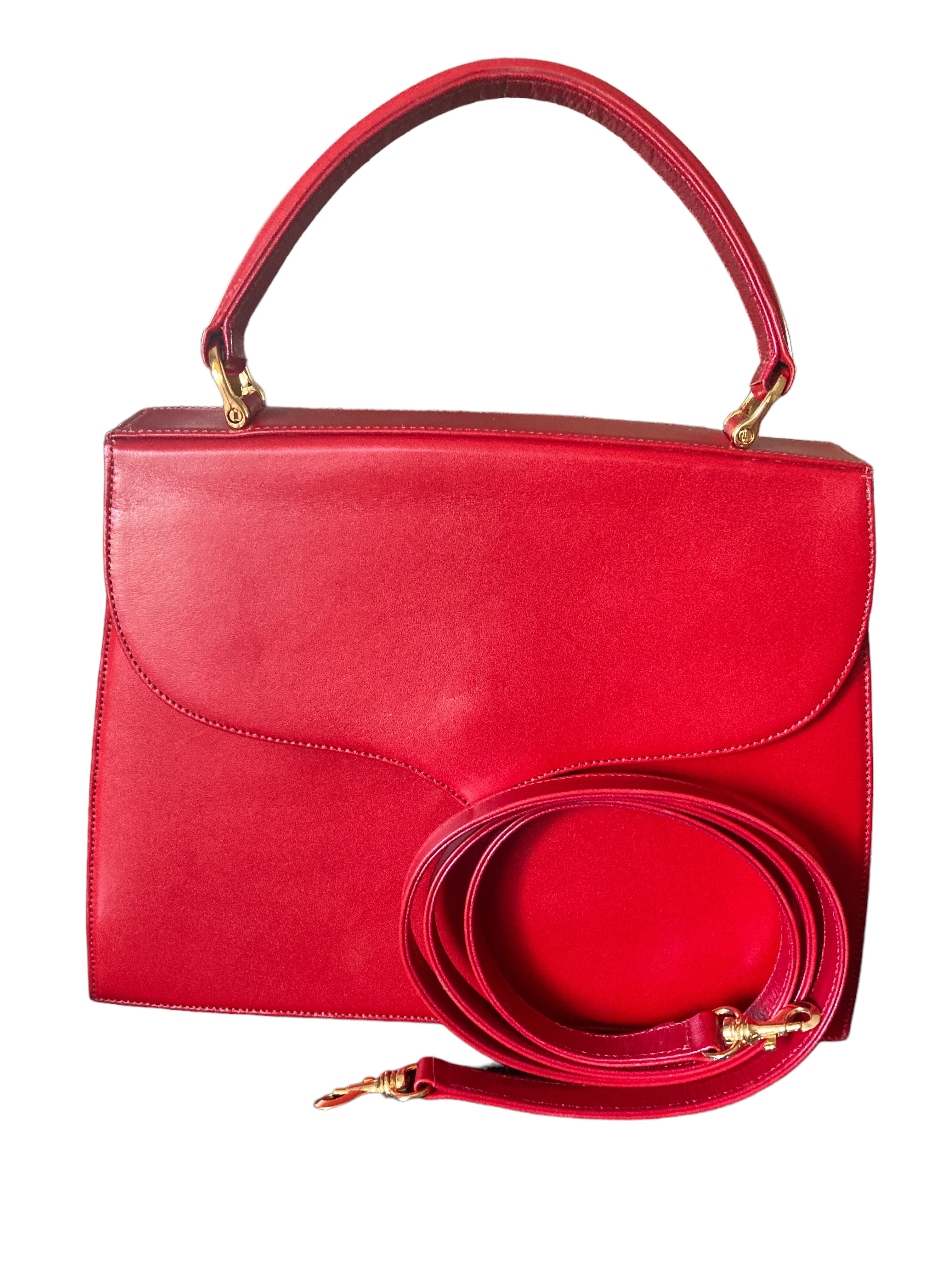 Plato Custom French Calf Leather Red Purse with Crossbody Strap