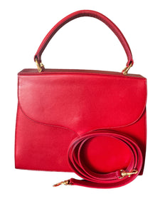 Plato Custom French Calf Leather Red Purse with Crossbody Strap