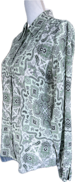 Load image into Gallery viewer, Equipment Mint Green and Black Paisley Silk Shirt, S
