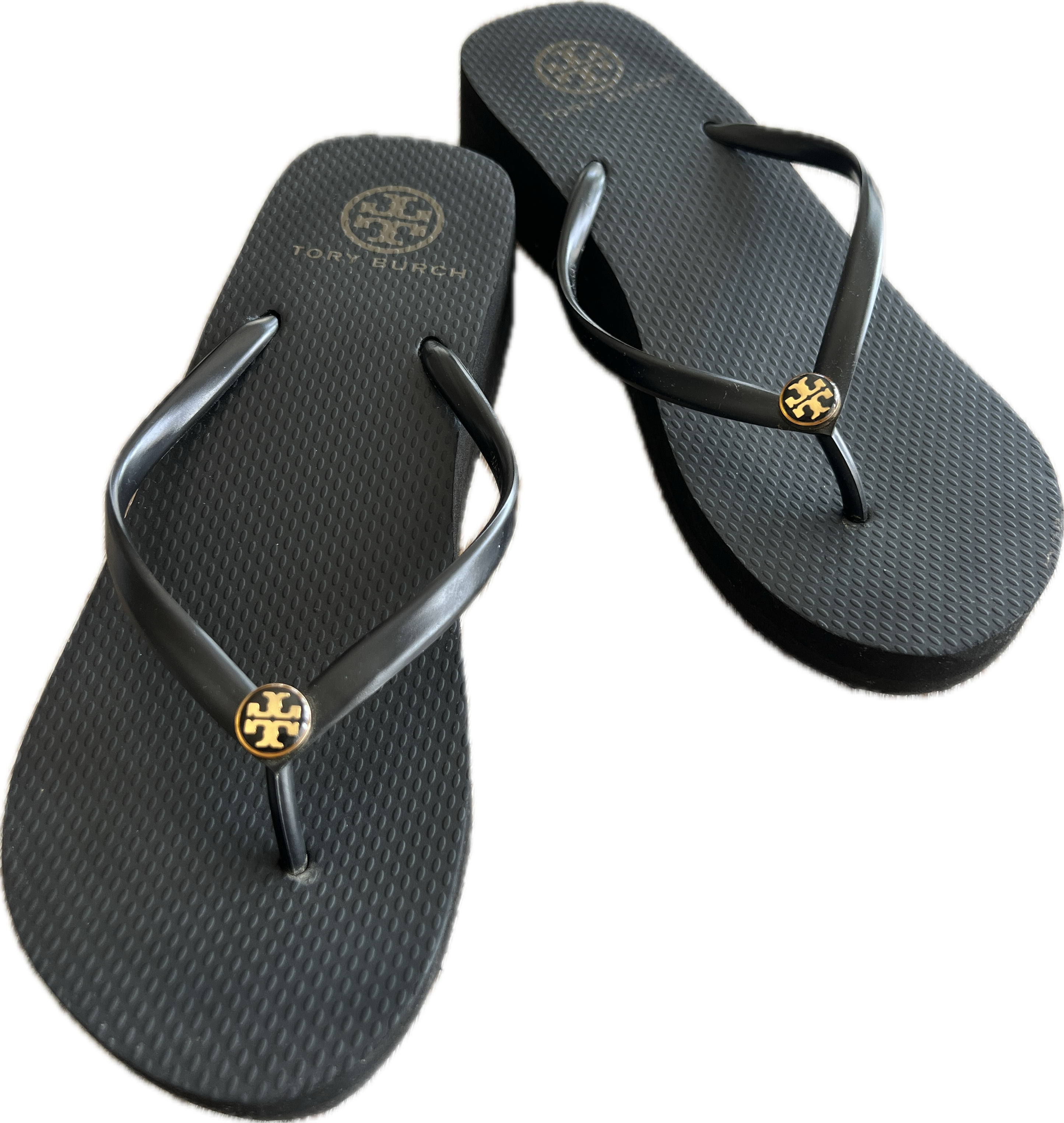 Tory Burch Black Logo Wedge Slide Sandals, 8