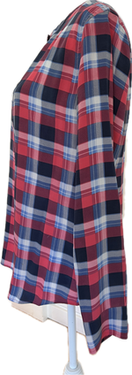 Load image into Gallery viewer, Equipment Red and Blue Plaid Collarless Silk Shirt, S
