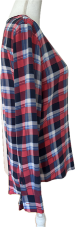 Load image into Gallery viewer, Equipment Red and Blue Plaid Collarless Silk Shirt, S
