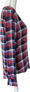 Equipment Red and Blue Plaid Collarless Silk Shirt, S