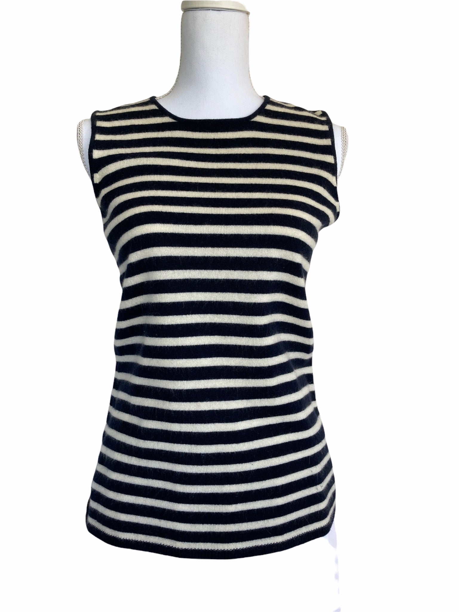 J. Crew Navy and White Striped Cashmere Sleeveless Sweater, M