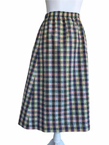 Margaret Smith Vintage Plaid Seersucker Elastic Skirt, M
