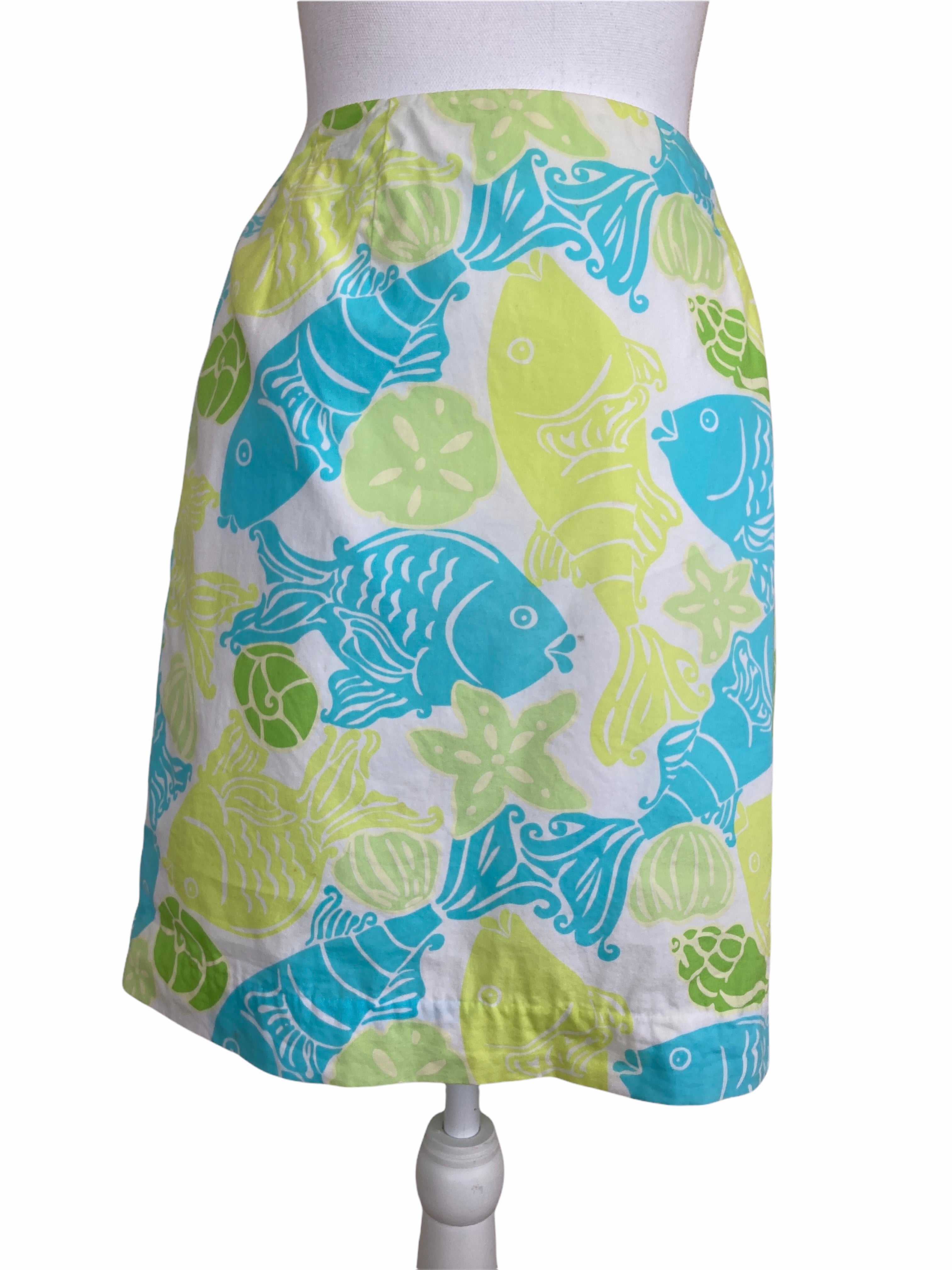 Lilly Pulitzer Aqua and Yellow Cotton Skirt, 10