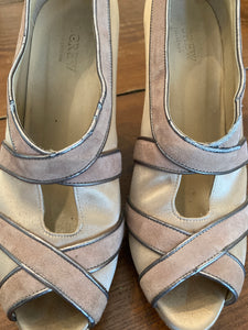 J. Crew Satin and Suede Beige Peep-toe, 9