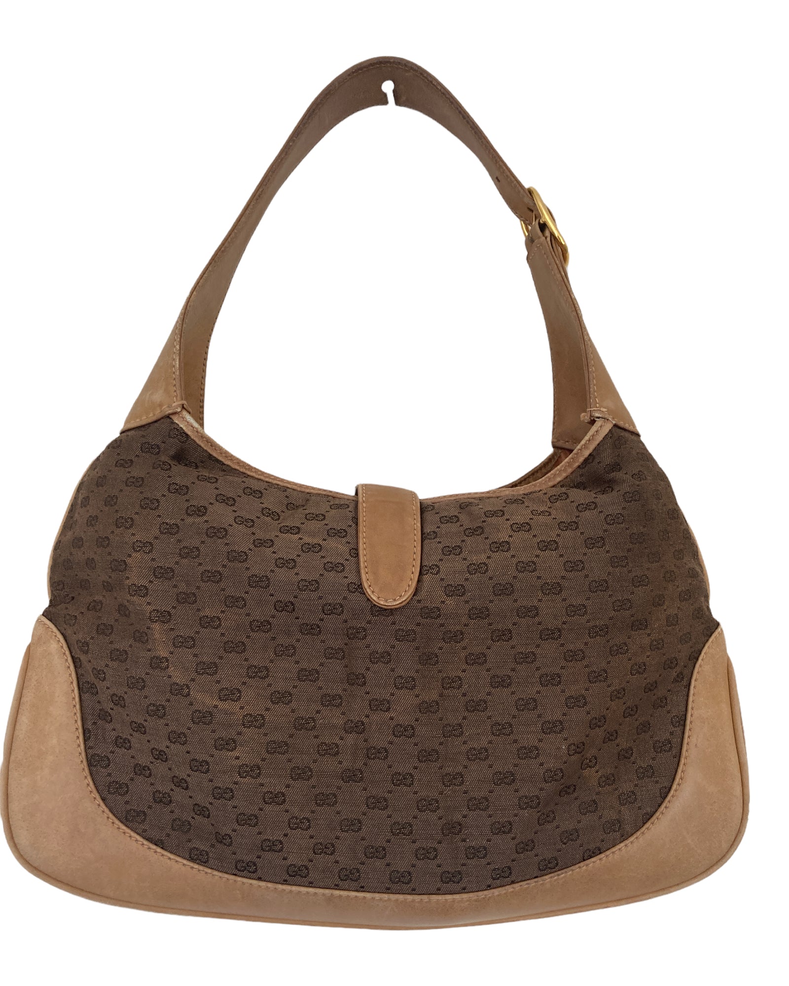 Vintage GUCCI Jackie O Hobo GG Beige Canvas Leather Medium Shoulder Handbag
