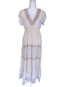 Z & L Ivory Boho Tiered Maxi Dress, S