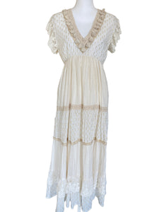 Z & L Ivory Boho Tiered Maxi Dress, S