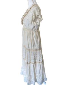 Z & L Ivory Boho Tiered Maxi Dress, S